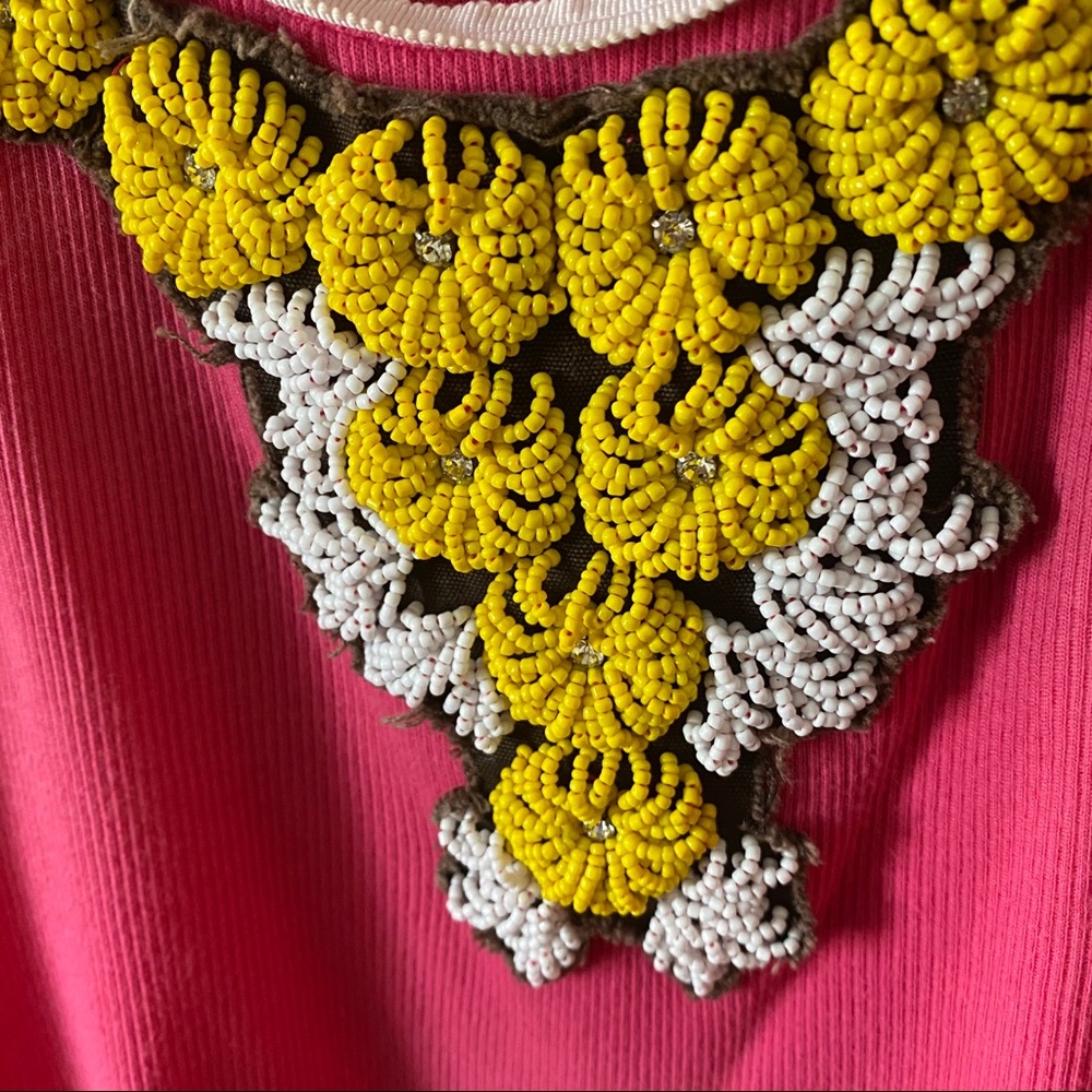 Tory Burch Pink Tank Top with Yellow & White beads